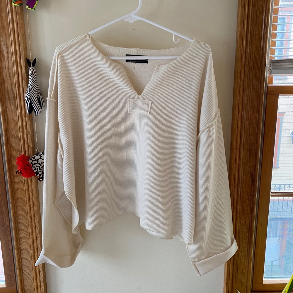 Cream/White Urban Outfitters Cozy Peasant Top